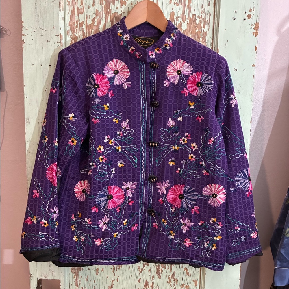 Alex Evenings Purple Embroidered Floral Jacket